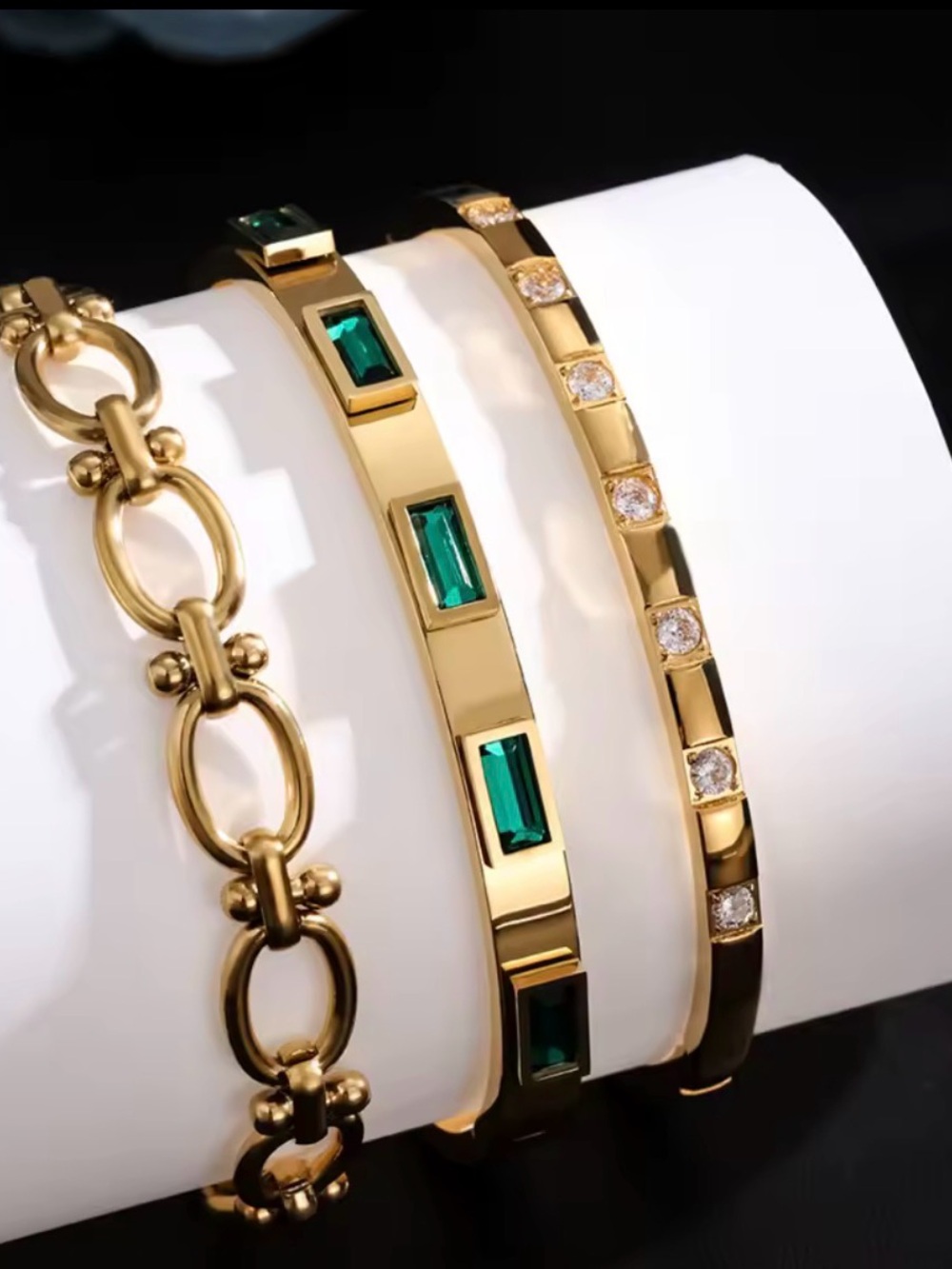 3Pcs Gold Color Stainless Steel Stacked Bangle Bracelets.